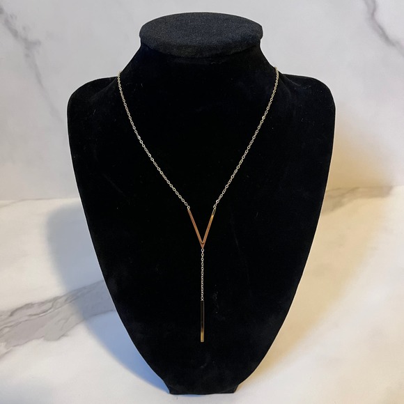 Lariat V Gold Plated Women's Fashion Necklace Dainty Layering - Picture 4 of 7
